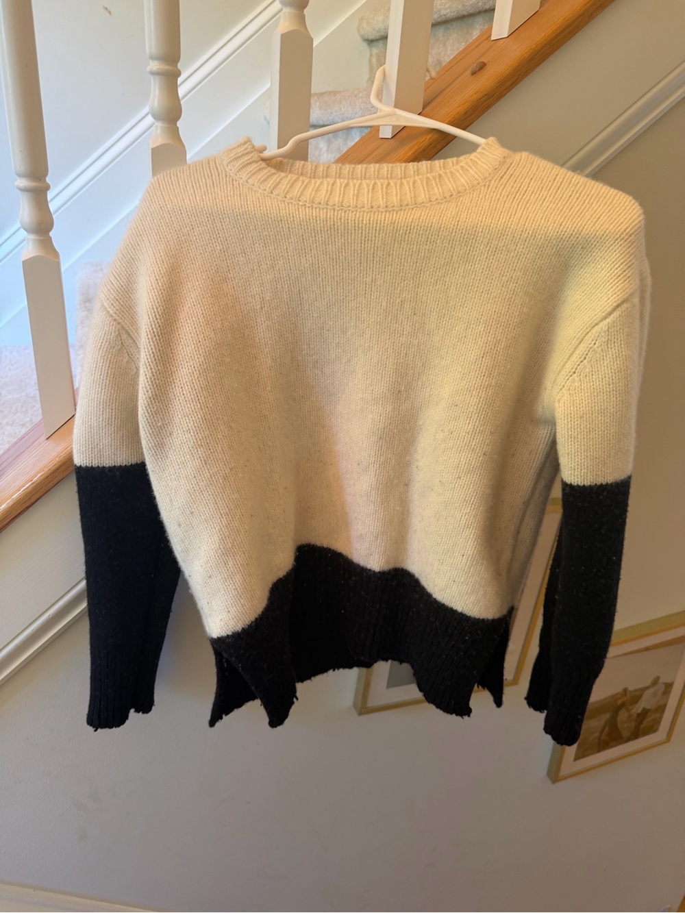 Sundry Two-Tone Cream and Black Crewneck Sweater